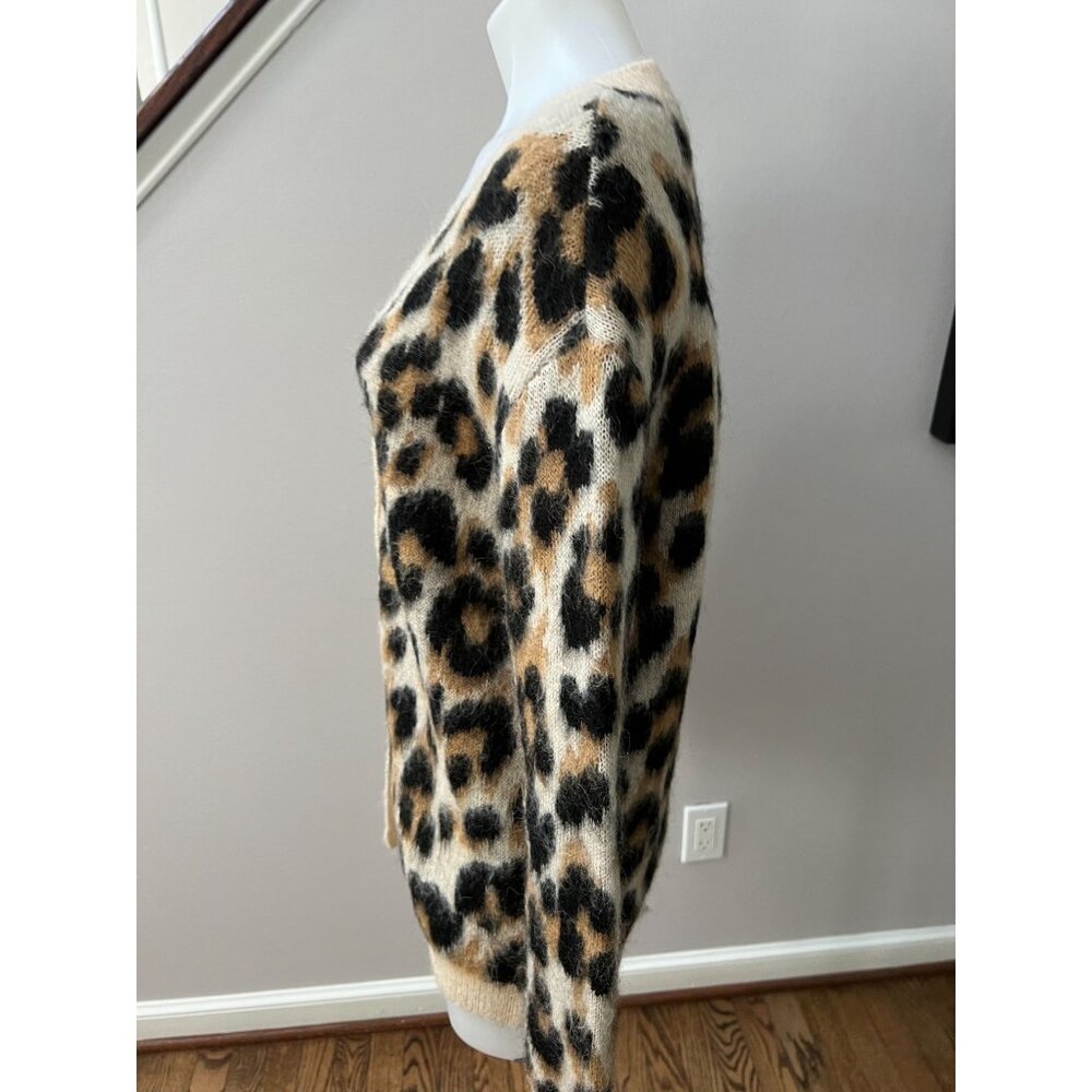 BOUTIQUE MOSCHINO Leopard Print Mohair Virgin Wool Cardigan Size 6 / 40 - Picture 2 of 3